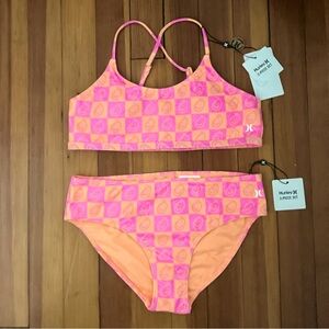 Hurley Watermelon Pink & Orange Checkerboard Two-Piece Bikini